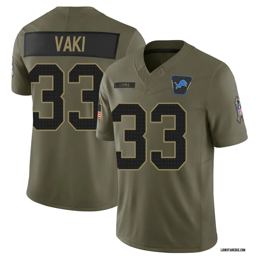 Sione Vaki Detroit Lions Men's Limited 2025 Salute to Service Nike Jersey - Olive